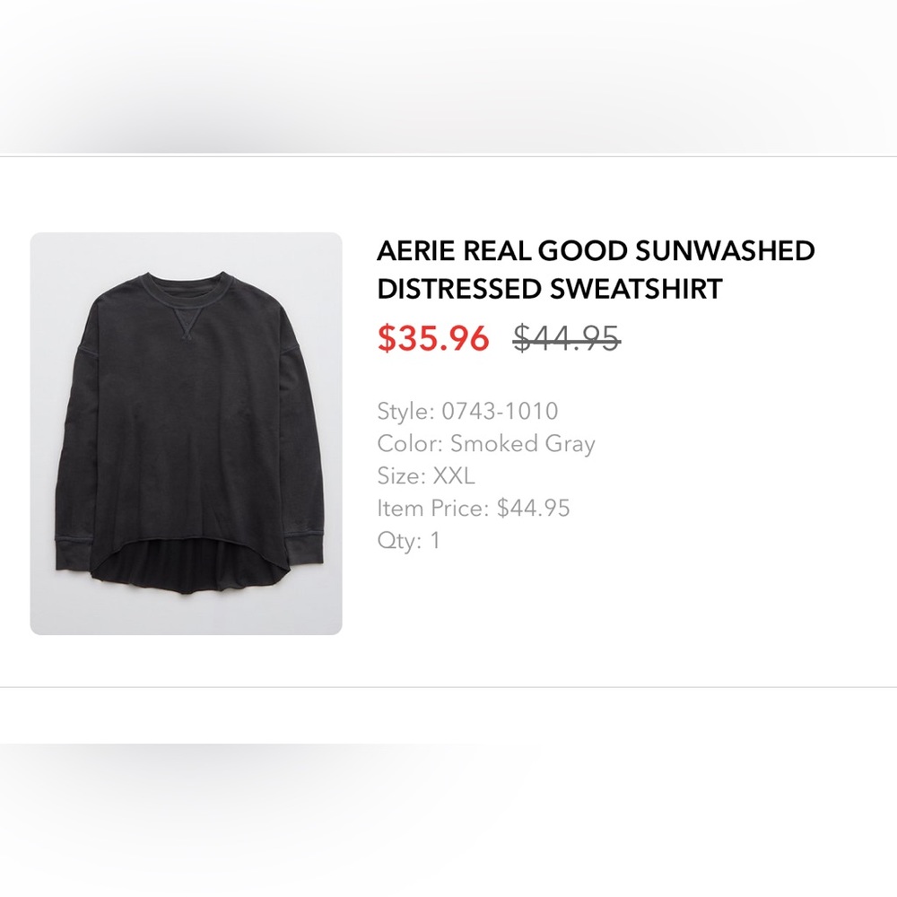 AERIE REAL GOOD SUNWASHED
DISTRESSED SWEATSHIRT